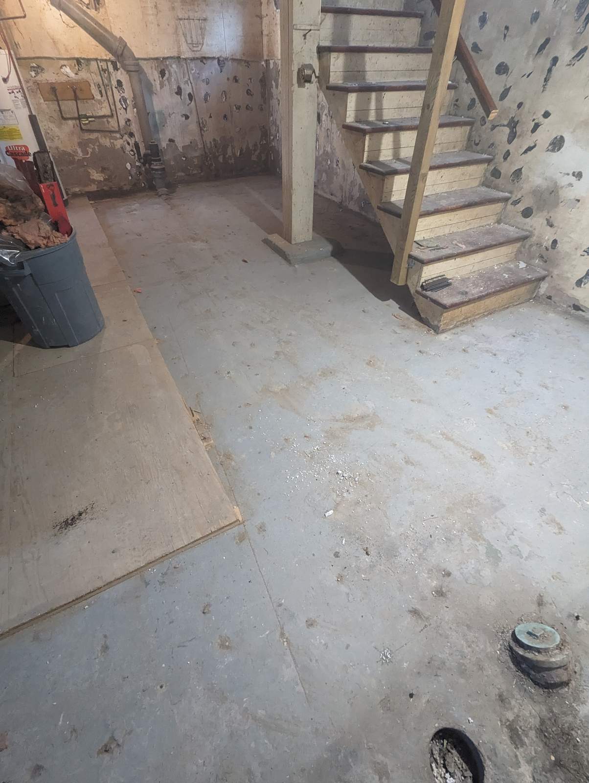 Basement stripped back to bare concrete floor and foundation walls, Riverview NB