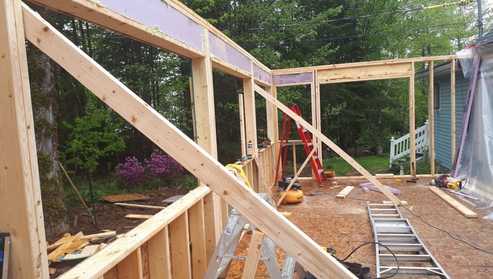 Exterior walls framed with insulated sheathing on a home addition