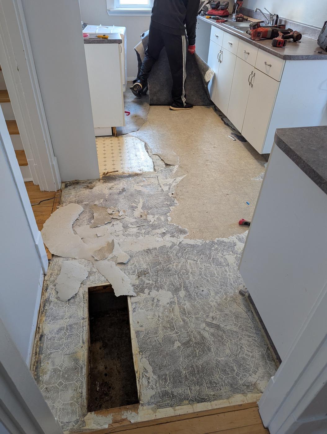 Kitchen floor before tile installation, Atkinson Avenue Moncton NB